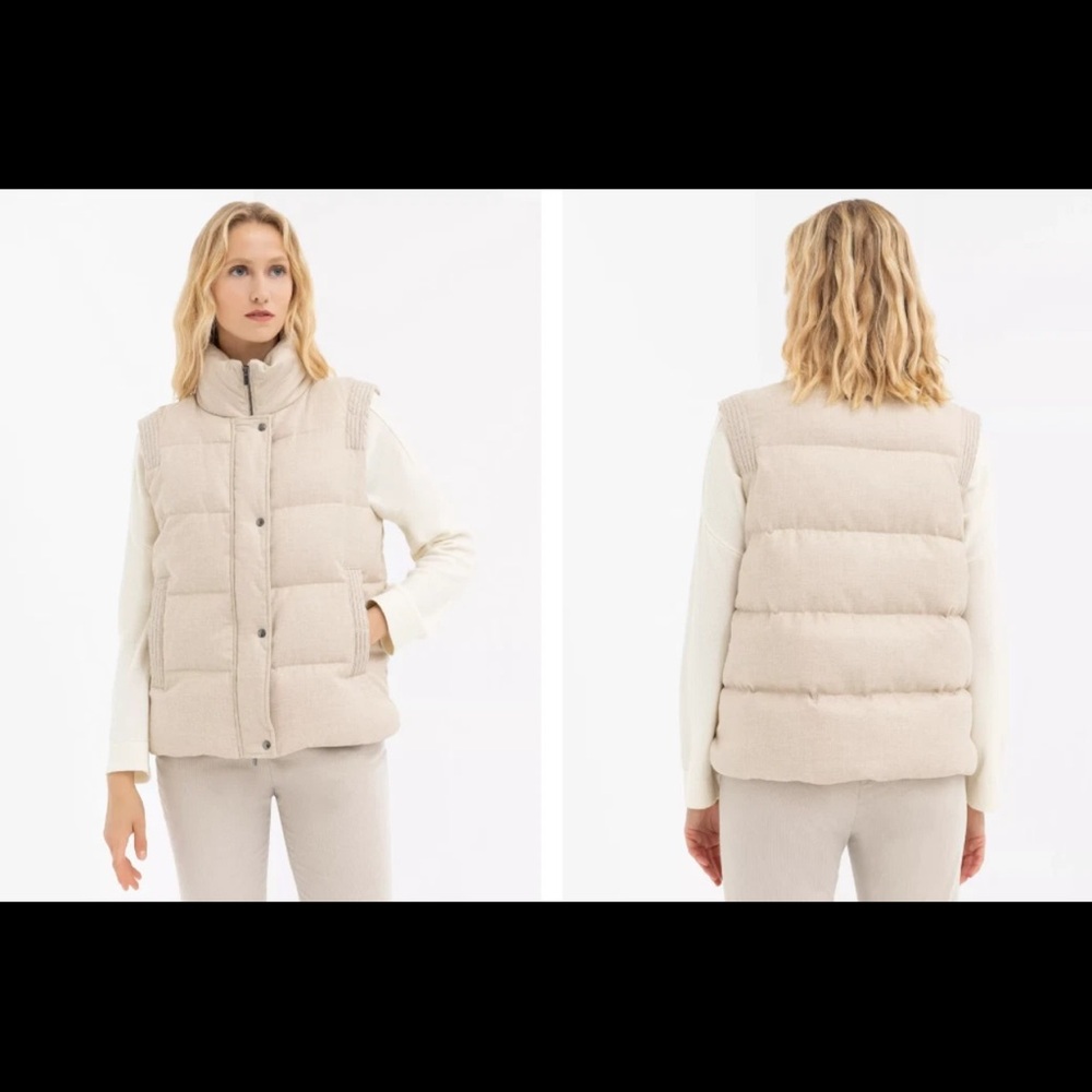 Peserico Down Puffer Vest Monili Italian Beaded Beige Womens 38